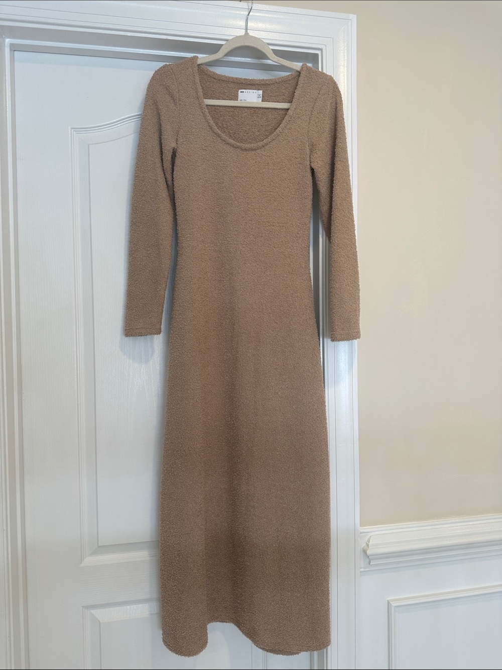 ASOS Camel Long Sleeve Scoop Neck Maxi Dress